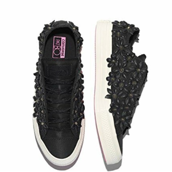 Converse x PatBo Chuck Taylor Black Leather 3D Flower Low Top Sneakers Size 5.5 - Picture 2 of 12